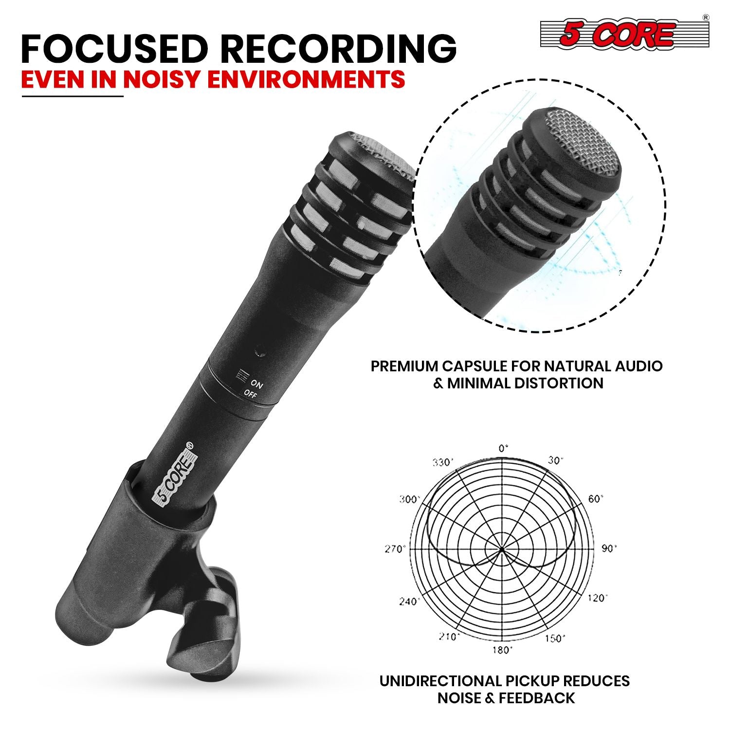 Professional Instrument Microphone Pencil Mic Condenser Cardioid Unidirectional Stick Microfono with Windscreen Mic Clip & Case - INSTRU MIC 100 BLK