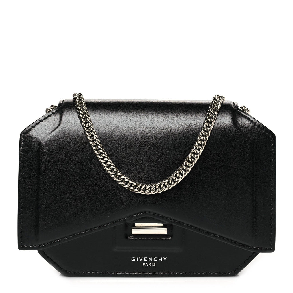 Calfskin Bow Cut Chain Wallet Black