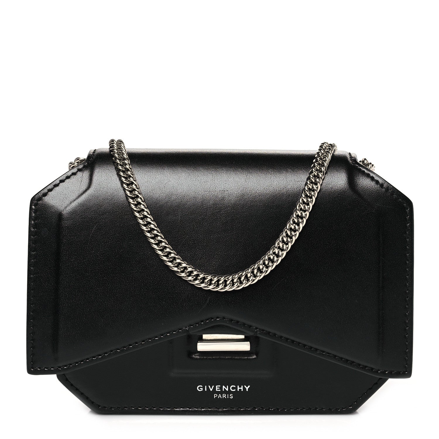 Calfskin Bow Cut Chain Wallet Black