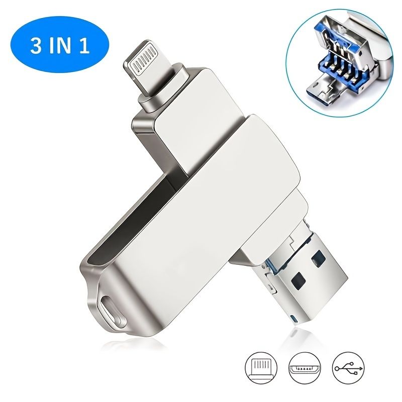 128GB 3 In 1 IPhone IPad USB Flash 3.0 Pendrive Memory Stick For IPhone IPad Android PC