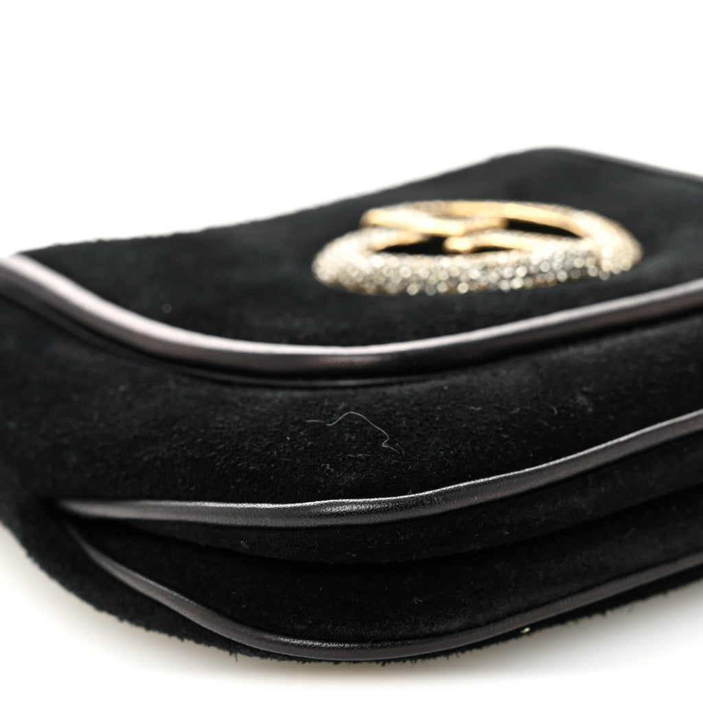 Suede Crystal 1973 Small Chain Shoulder Bag Black