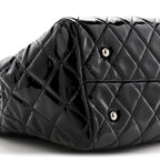 Patent Quilted Large Coco Shine Shopping Tote Black