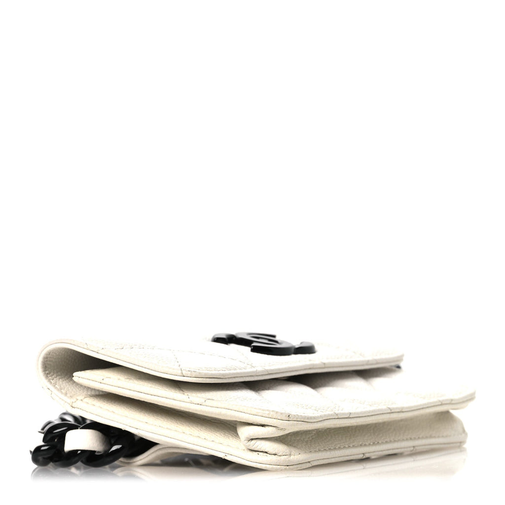 Caviar Quilted My Everything Belt Flap Card Holder White