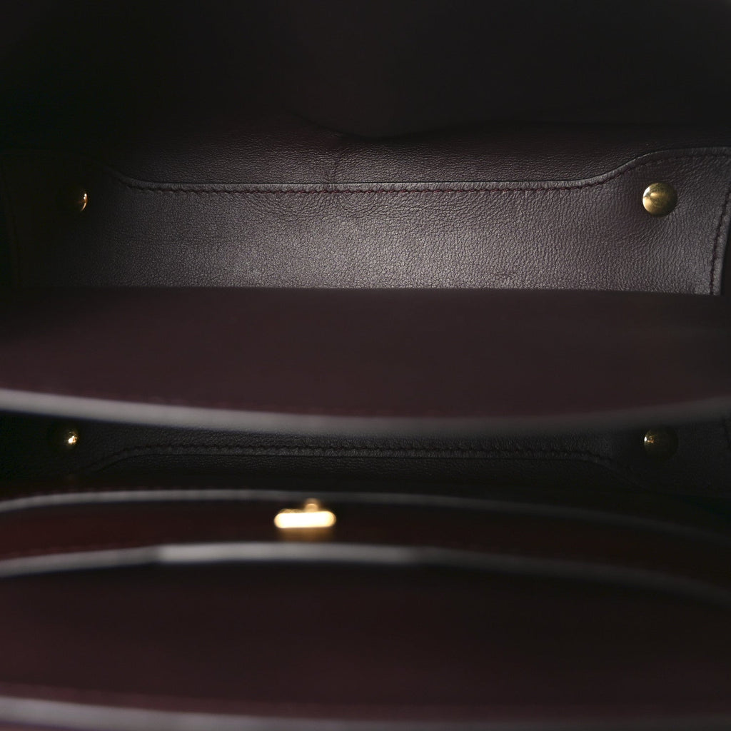 Calfskin Canvas Margot Top Handle Satchel Burgundy