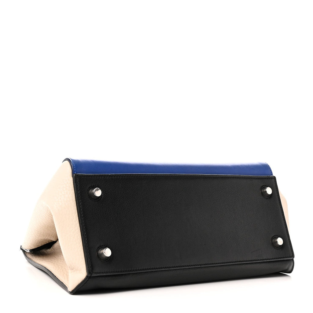 Calfskin Medium Tri-Color Edge Shoulder Bag Blue Multicolor