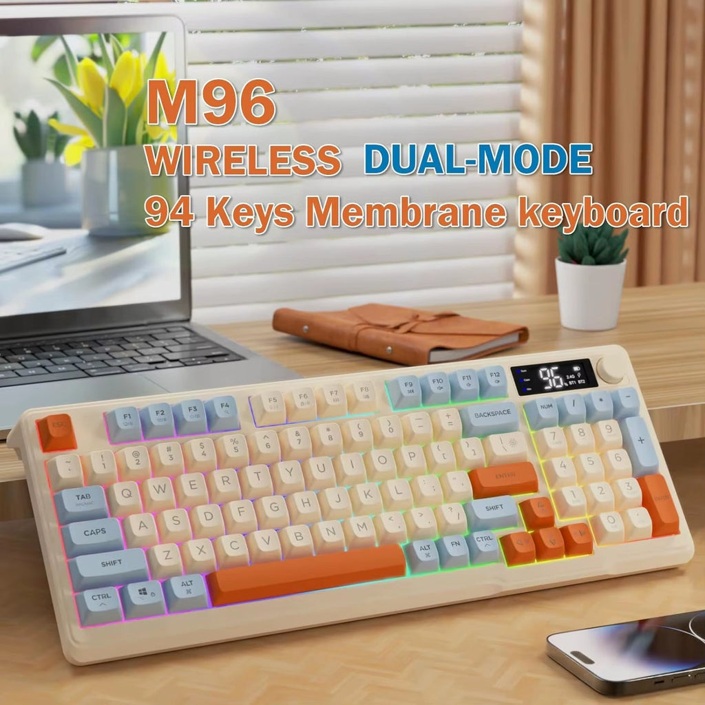 Wireless Gaming Keyboard with Display Screen and Control Knob, Bluetooth/2.4GHz Silent Membrane Design, 3000mAh Rechargeable Battery