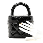 Patent Quilted Top Handle Vanity Case Black