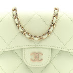 Caviar Quilted Flap Card Holder On Chain Light Green
