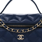 Caviar Quilted Top Handle Slim Vanity With Chain Navy