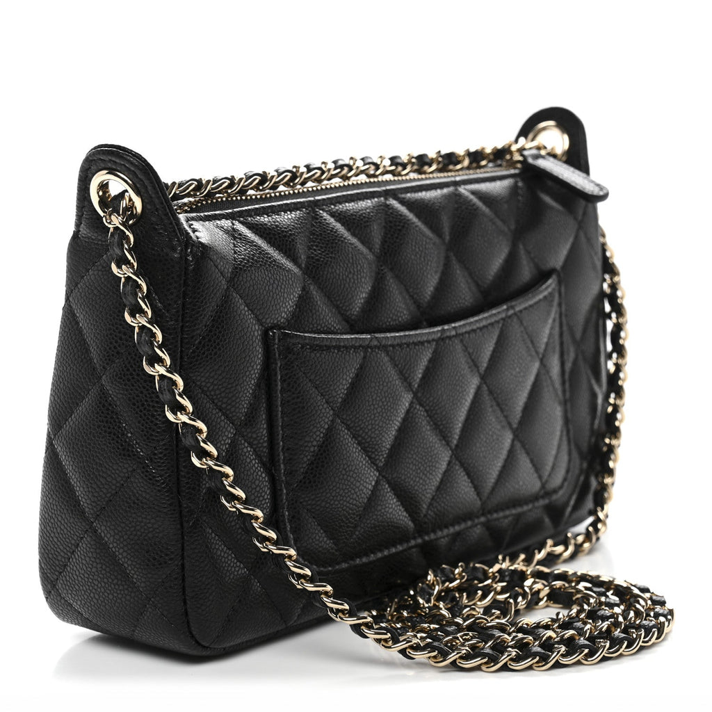 Caviar Quilted Purse With Chain Black