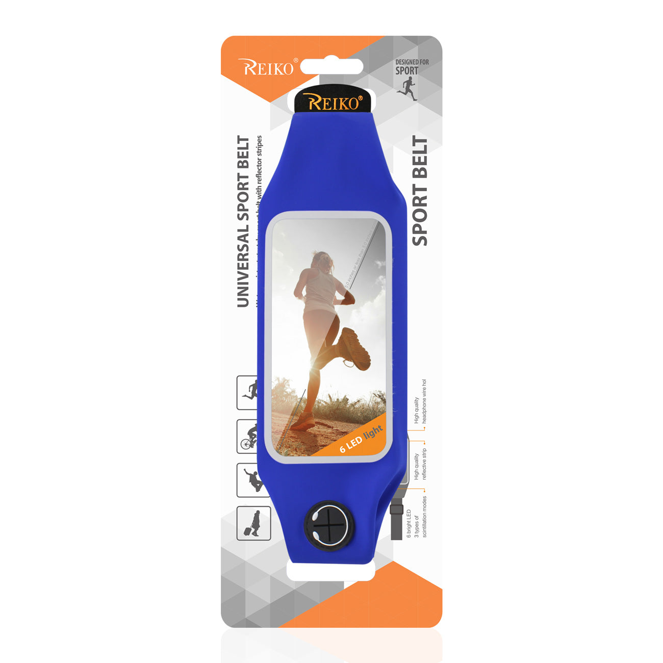 Reiko Running Sport Belt For Iphone 7/ 6/ 6S Or 5 Inches Device With Two Pockets And Led In Blue (5X5 Inches)