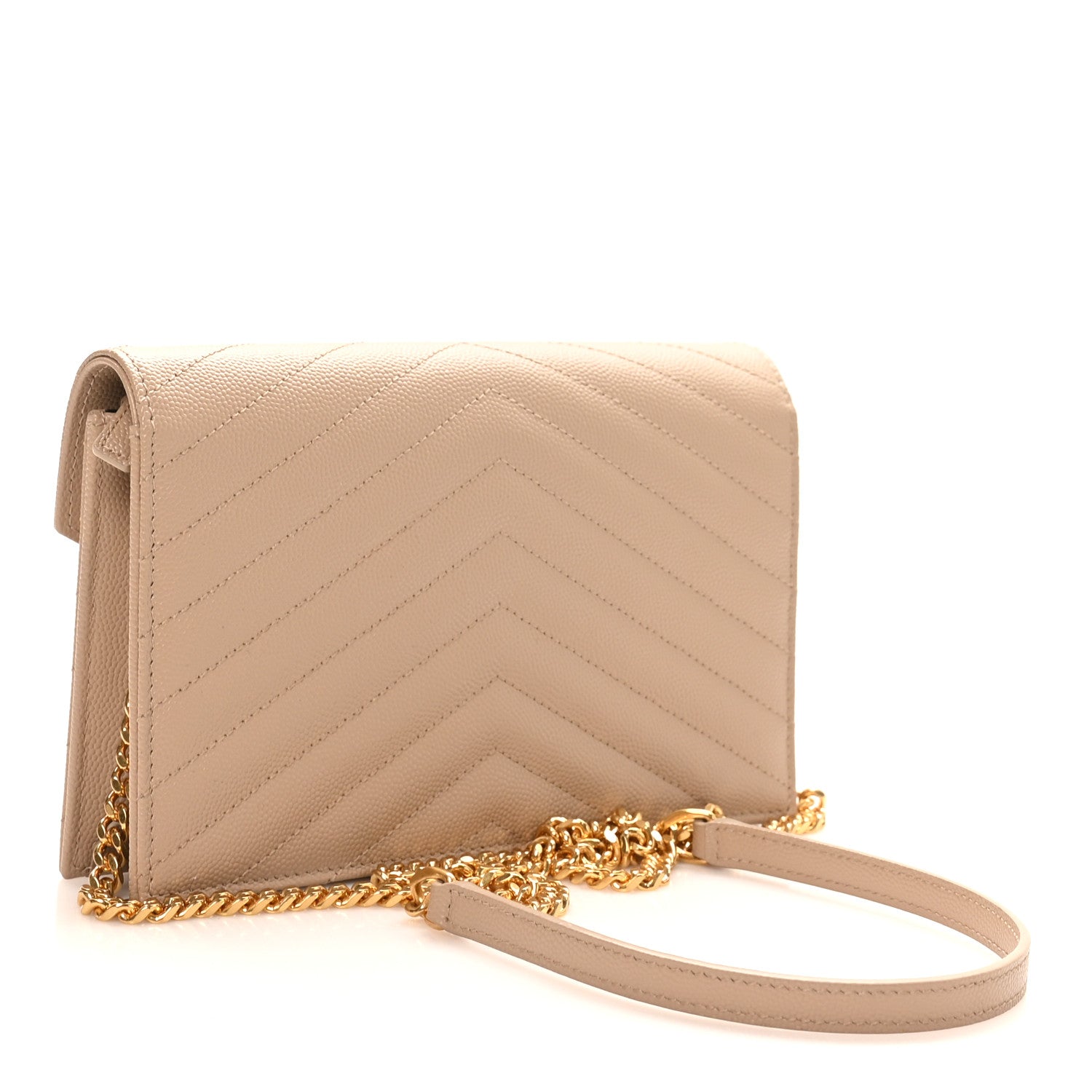 Grain De Poudre Matelasse Chevron Monogram Envelope Chain Wallet Dark Beige