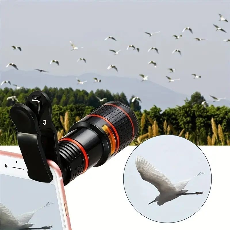 Mobile Phone Attachment Lens, Mobile Zoom Lens, Mobile Camera and Accessories, 8X, 12X, 20X, Smartphone and Tablet Long Focus Telephoto with Clip, Black