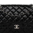 Patent Quilted Jumbo Double Flap Dark Blue