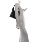 Shiny Calfskin Small Marcie Hobo Bag Black