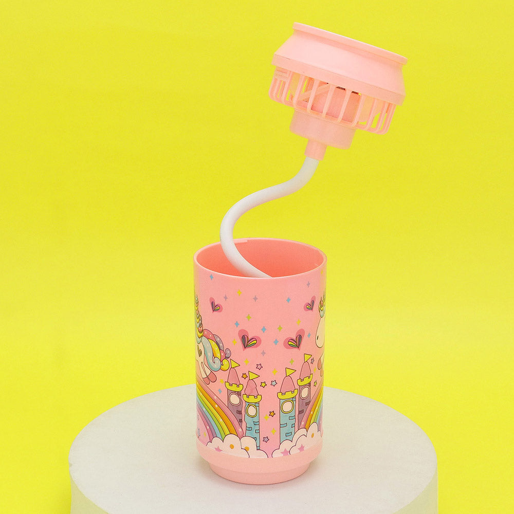Unicorn Printed Portable Pen Holder Table Fan USB CHARGE