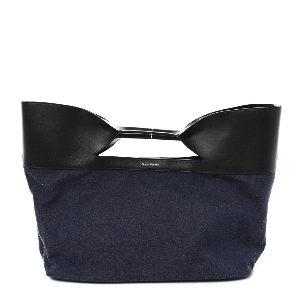 Calfskin Denim Large The Bow Bag Blue Black