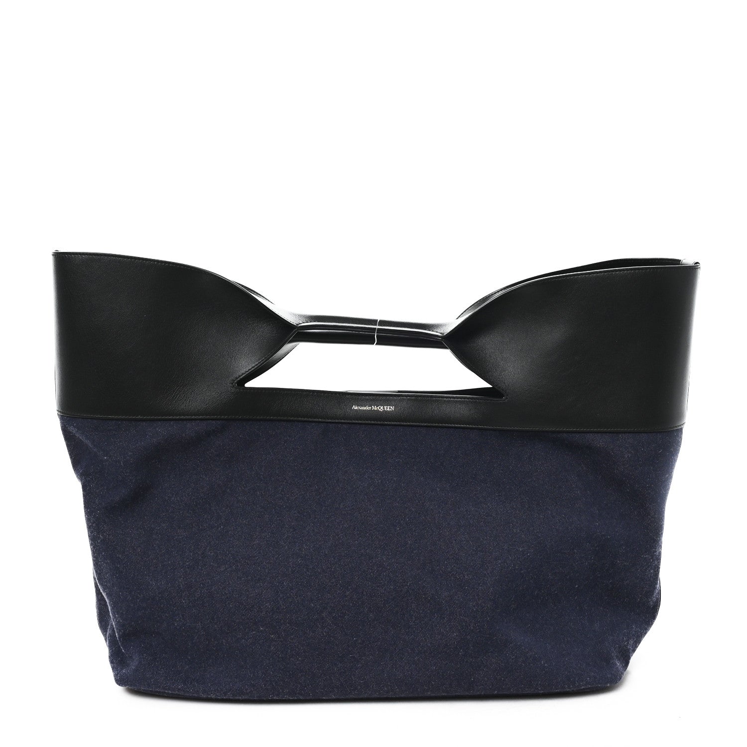 Calfskin Denim Large The Bow Bag Blue Black