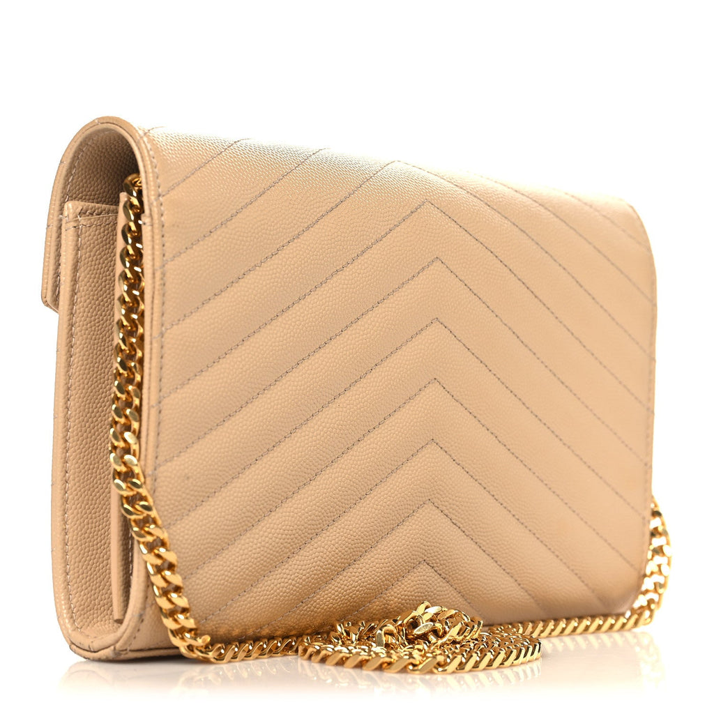 Grain De Poudre Matelasse Chevron Monogram Chain Wallet Nude Powder