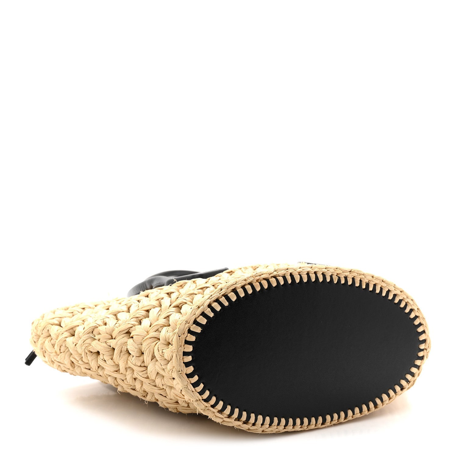 Raffia Calfskin Small Arco Basket Black