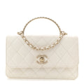 Lambskin Quilted Crystal Top Handle Rectangular Flap White