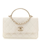 Lambskin Quilted Crystal Top Handle Rectangular Flap White