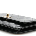 Lambskin Quilted Trendy CC Wallet On Chain WOC Black