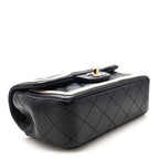 Shiny Lambskin Quilted Half Mini Flap Black Beige
