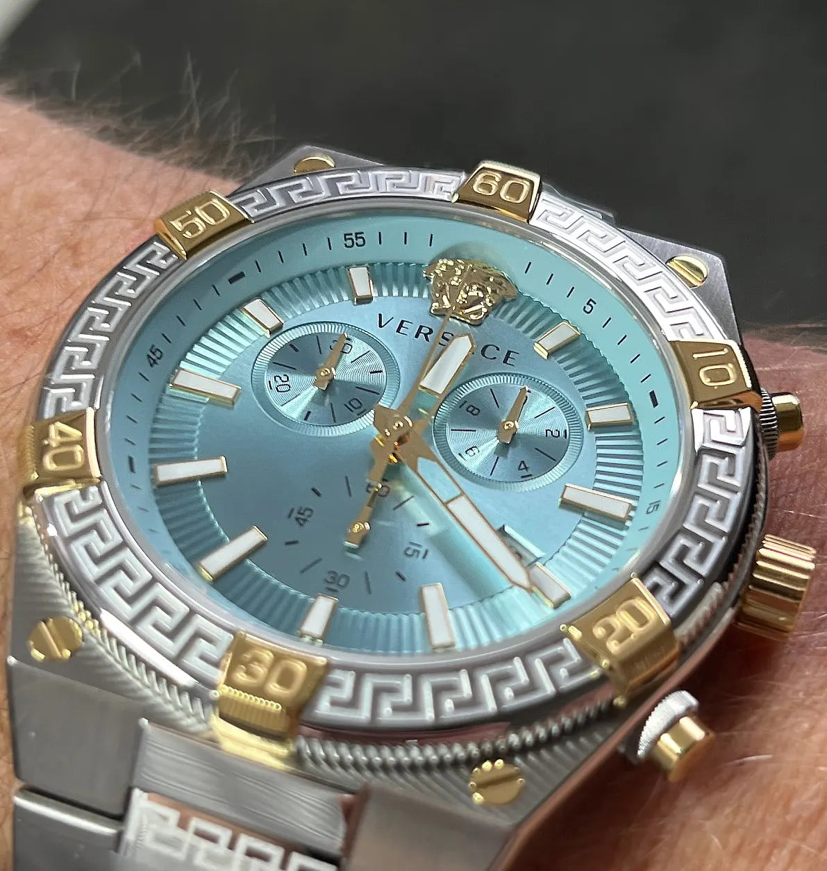 Versace Men's Watch Greca Sporty Chronograph 46mm Blue Turquoise