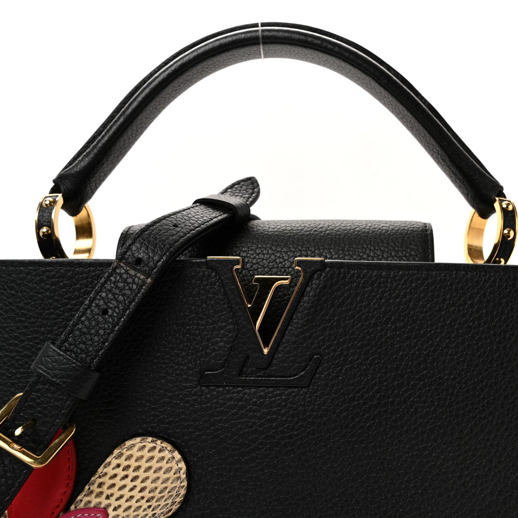 Taurillon Snakeskin Iris Blossom Capucines PM Black