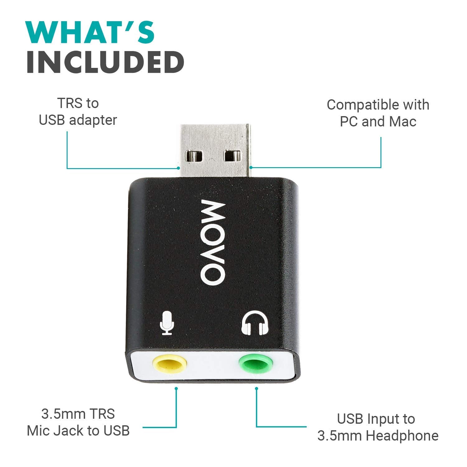 Movo USB-AC 3.5mm TRS Mic to USB 2.0 Adapter