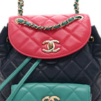 Goatskin Quilted Duma Drawstring Backpack Navy Turquoise Pink