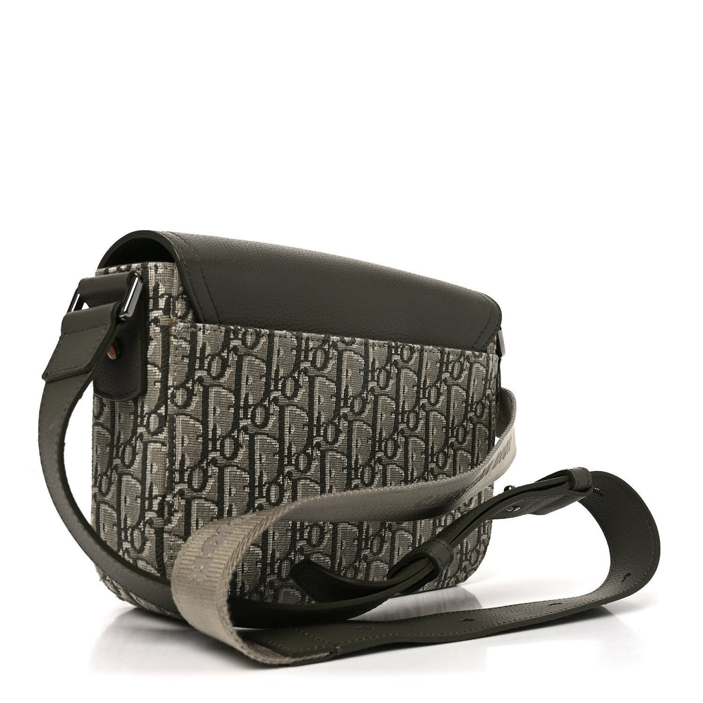 Oblique Jacquard Grained Calfskin Small Saddle Messenger Bag With Flap Green