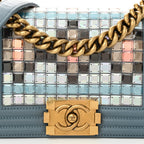 Lambskin Tile Embroidered Small Brasserie Mosaic Boy Flap Blue Multicolor