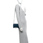 Shiny Calfskin Crocodile Embossed Hourglass Chain Bag Dark Petrol Blue