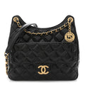 Shiny Crumpled Calfskin Quilted Wavy CC Hobo Black