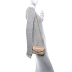 Calfskin GG Super Mini Debossed Chain Wallet Light Beige