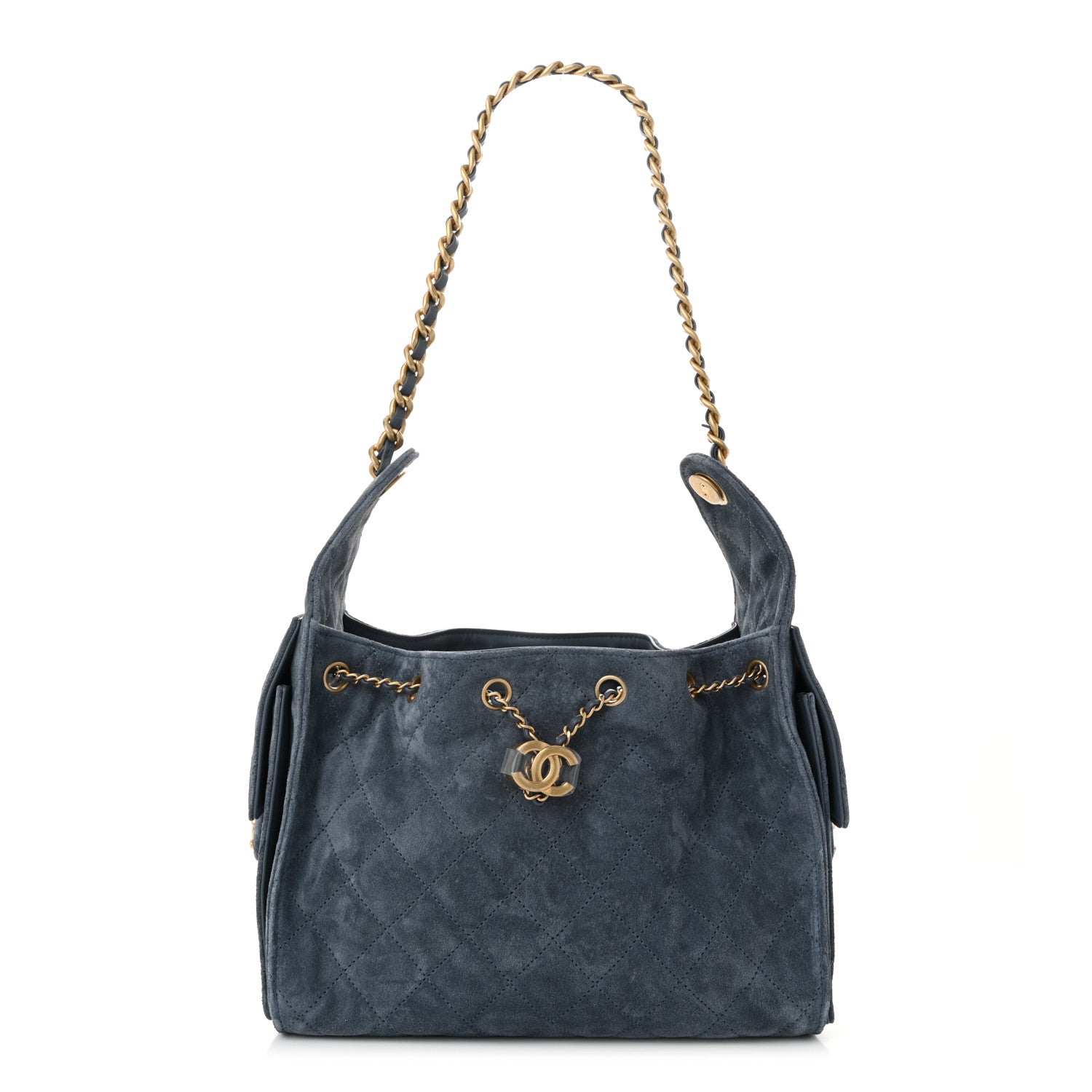 Suede Quilted Small Chanel 25 Handbag Blue