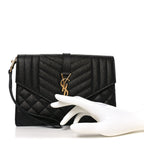 Grain De Poudre Textured Mixed Matelasse Triquilt Monogram Clutch Black