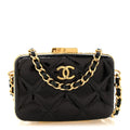Glazed Goatskin Quilted Small Box With Chain Black