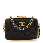 Glazed Goatskin Quilted Small Box With Chain Black