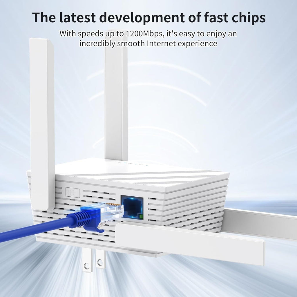 WiFi Extender Signal Booster, WiFi Repeater Dual Band 5GHz/2.4GHz, 1200Mbps WiFi Booster with Ethernet Port Compatible for More Devices