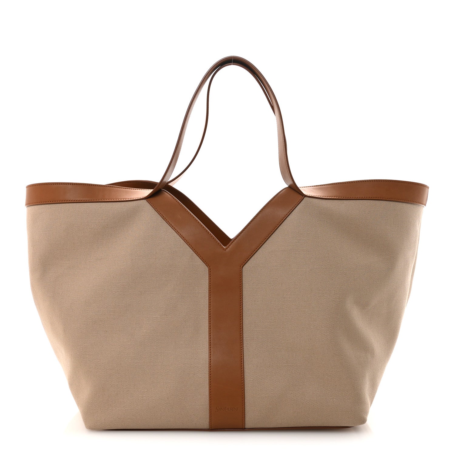 Canvas Calfskin Y Tote Tan Natural