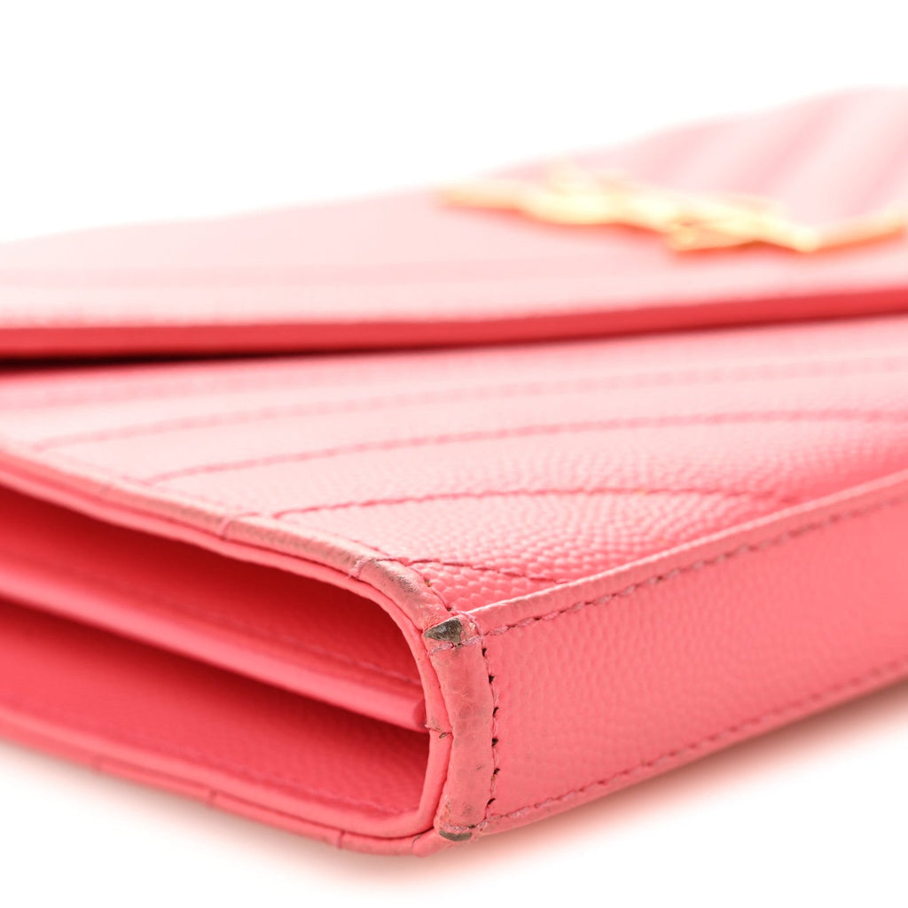 Grain De Poudre Matelasse Chevron Monogram Chain Wallet Rose Clair