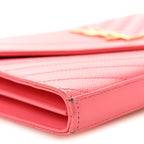 Grain De Poudre Matelasse Chevron Monogram Chain Wallet Rose Clair