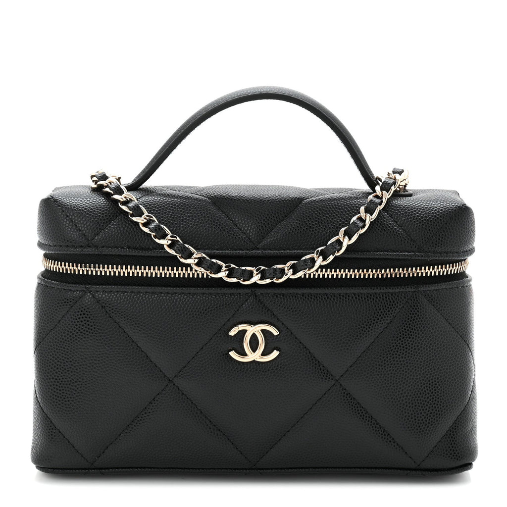 Caviar Quilted Top Handle Slim Vanity With Chain Black