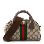 GG Supreme Monogram Textured Dollar Calfskin Web Mini Ophidia Top Handle Bowler Bag Beige Ebony New Acero