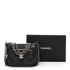 Shiny Crumpled Lambskin Quilted Mini Clutch With Chain Black