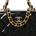 Patent Quilted Top Handle Mini Vanity Case Black