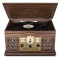 7-in-1 Wood Music Center with 3-Speed Turntable & Dual Bluetooth